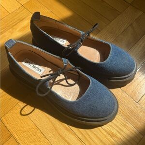 Steve Madden Denim Blue Mary Jane Landon Flats w/ Bow Tie